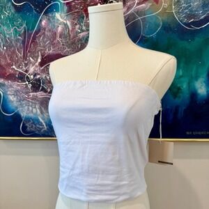 Active Basic Womens White Tube Top Strapless Stretch Crop Bandeau Large Y2K NWT